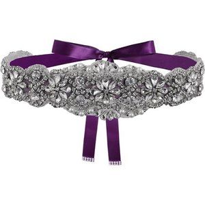 CRYSTAL Rhinestone Braided Wedding Dress Sash Purple